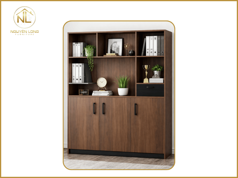 Tủ hồ sơ gỗ 3 cánh kết hợp kệ trang trí